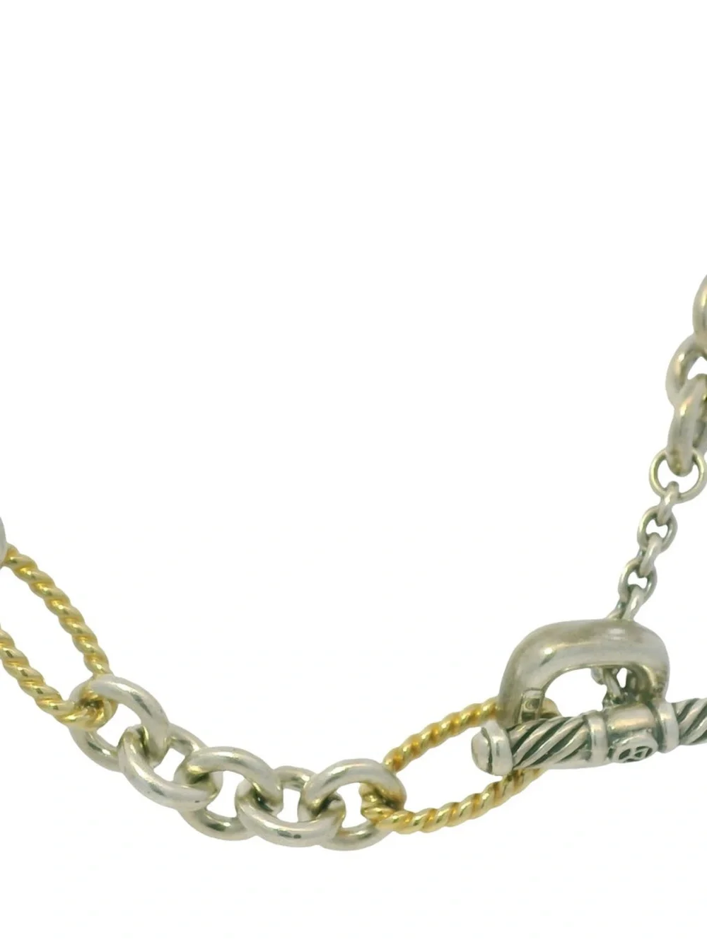 David Yurman 18 K Yellow Gold & Silver Cable- Link Toggle Necklace Choker